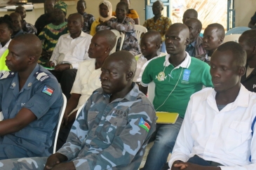 Police officers in Eastern Equatoria learning about human rights laws and principles.