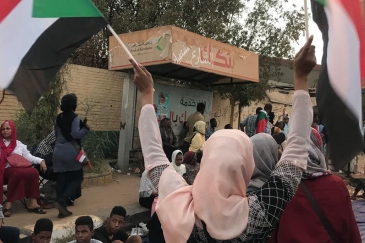 Demonstrators take to the streets in the Sudanese capital, Khartoum on 11 April 2019,