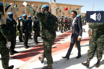 UNAMID 's new Joint Special Representative, Martin Uhomoibhi, reviewed a military guard of honour parade shortly after his arrival at the Mission's headquarters in El Fasher, North Darfur, to assume his new functions. Photo: UNAMID/Mohamad Almahady.