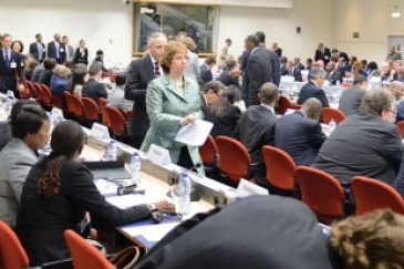 Participants at a ministerial meeting on the margins of the EU-Africa Summit in Brussels.