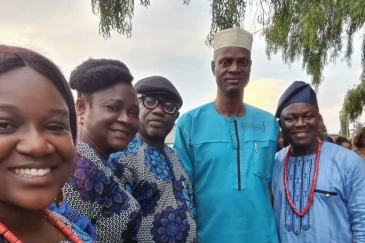 Mr. Ajao at a local ceremony with some Ekpoma residents. Right is Dr. Okhilua.