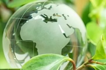 Graphic of green globe and green foliage