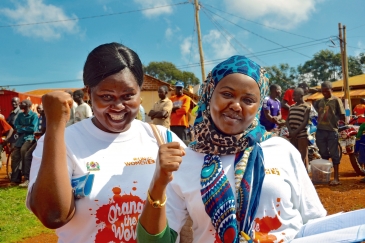 Women celebrating Orange the World.