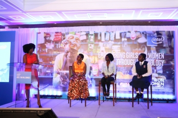 Young women beneficiaries of the ''she will connect program'' talk about its impact during the launc