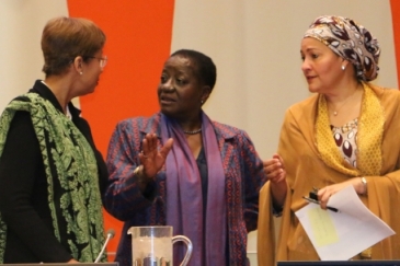 United Nations Deputy Secretary-General Ms. Amina Mohammed (right), the UN Under-Secretary-General and Special Adviser on Africa Ms. Bience Gawanas (middle) and Ms. Inga R. King, the 74th President of the United Nations Economic and Social Council (left) 