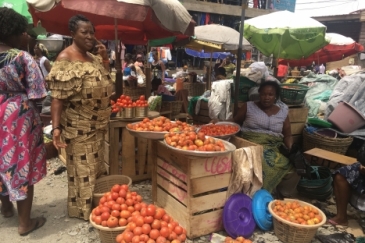 Tomato trader, Margaret Lartey, in a market in Ghana. Photo: Efam Awo Dovi