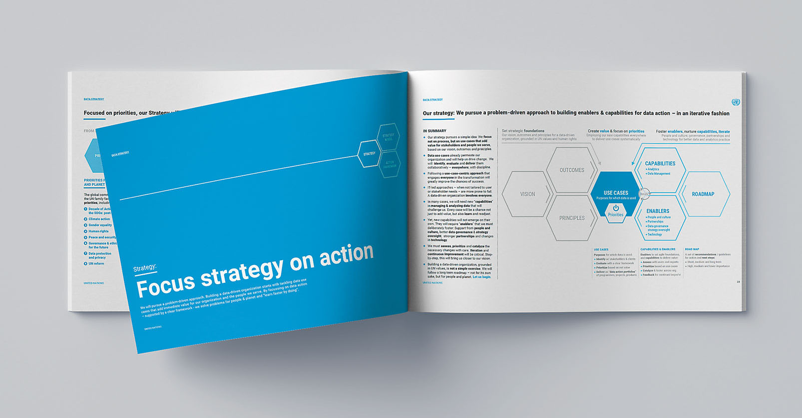 Brochure with Focus strategy on action page open