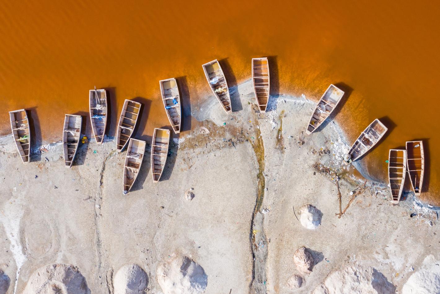 Orange river with boats on its shores