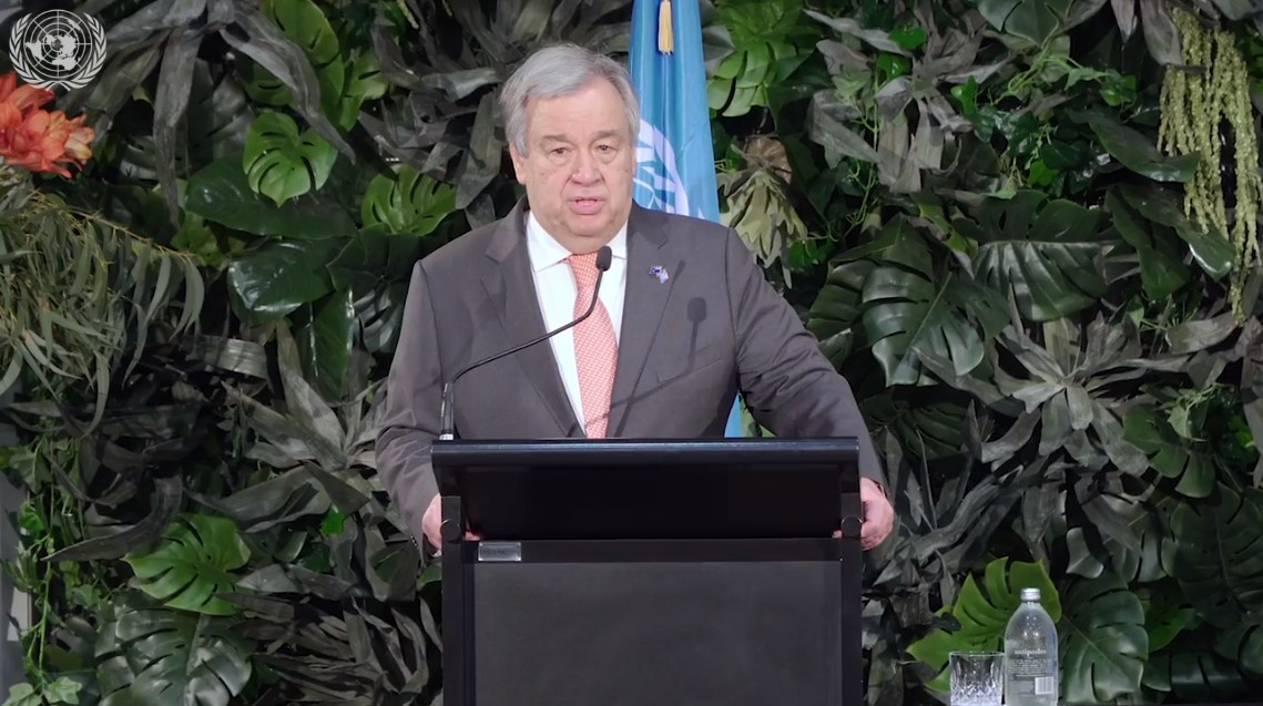 UN Secretary-General António Guterres Speaking to media in New Zealand