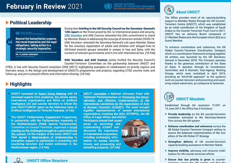 Learn more about UNOCT activities in February 2021 Preview of UNOCT's newsletter