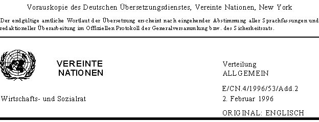 Vereinte Nationen - Wirtschafts- und Sozialrat - 2. Februar 1996