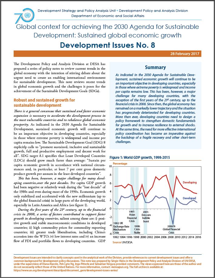 Development Issues No. 8: Global context for achieving the 2030 Agenda for Sustainable Development: Sustained global economic growth