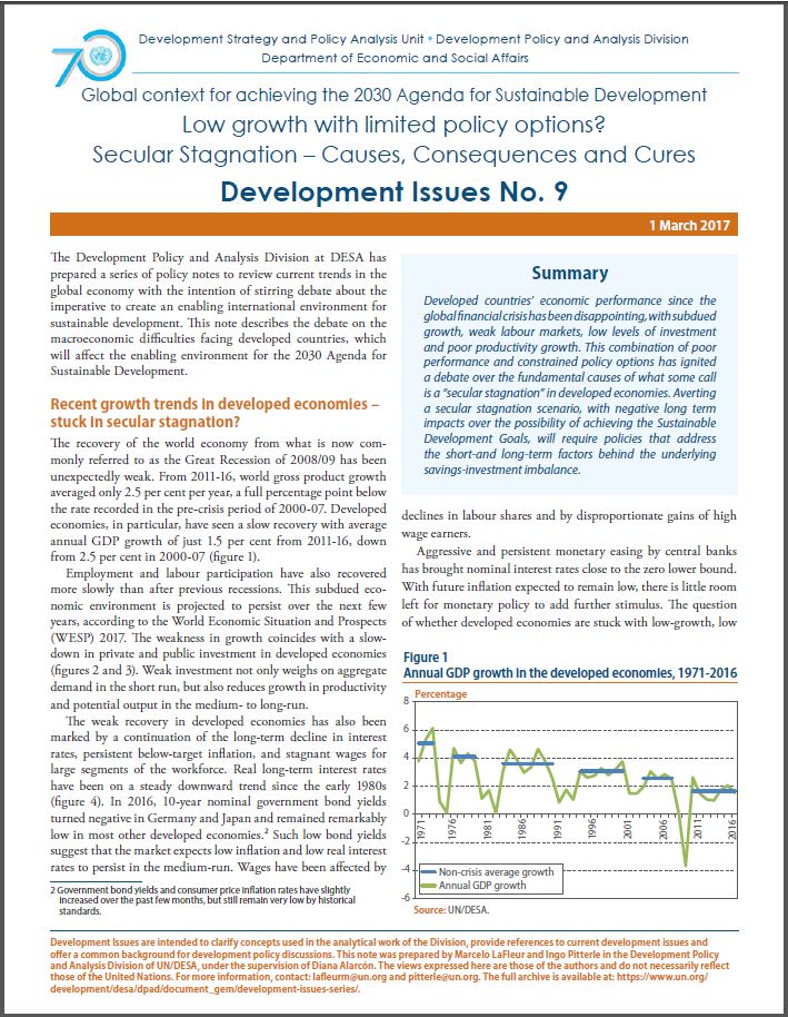 Development Issues No. 8: Low growth with limited policy options? Secular Stagnation – Causes, Consequences and Cures