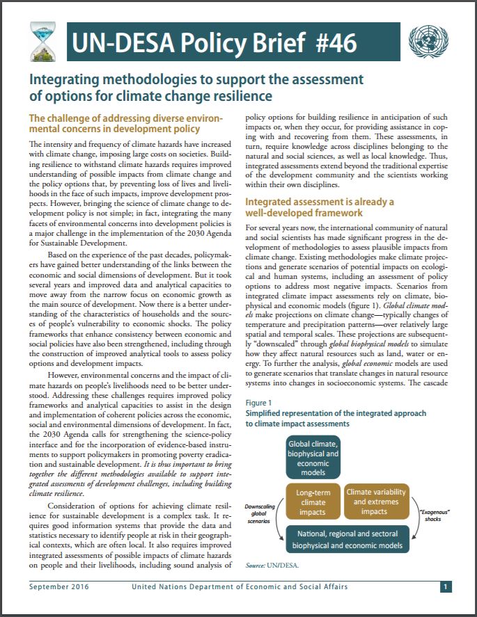 UN/DESA Policy Brief #46: Integrating methodologies to support the assessment of options for climate change resilience