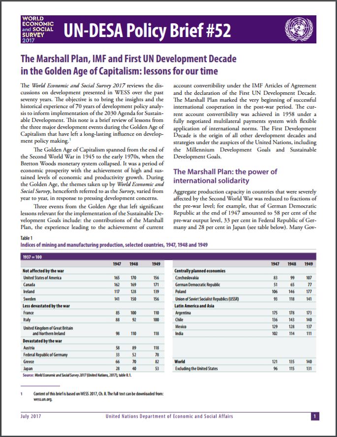 The Marshall Plan, IMF and First UN Development Decade in the Golden Age of Capitalism: lessons for our time