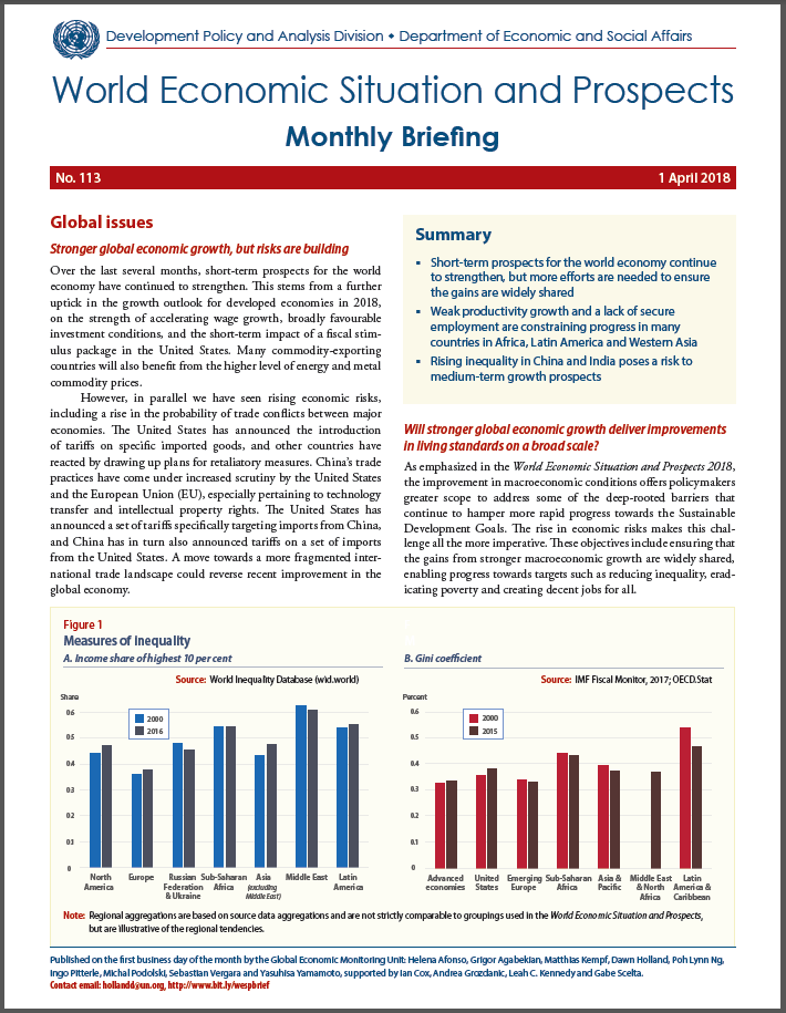 Cover of World Economic Situation And Prospects: April 2018 Briefing, No. 113