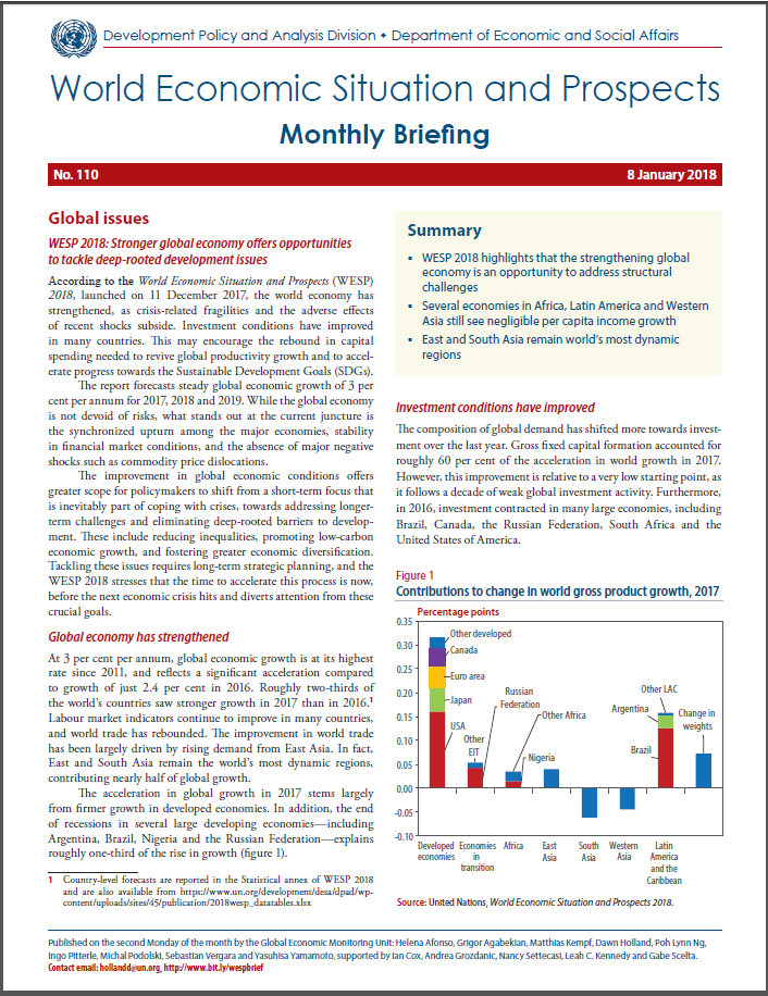 World Economic Situation And Prospects: January 2018 Briefing, No. 110