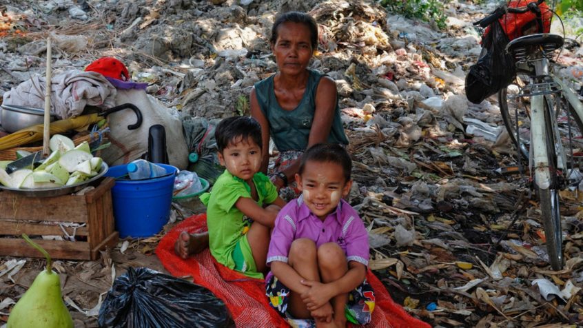 ILO Photo/Marcel Crozet A homeless family in Yangon in Myanmar has few social support structures it can call on.