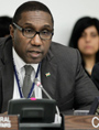 Ambassador Henry L. Mac-Donald of Suriname, Chair of the General Assembly’s Third Committee, during discussions. UN Photo/Paulo Filgueiras