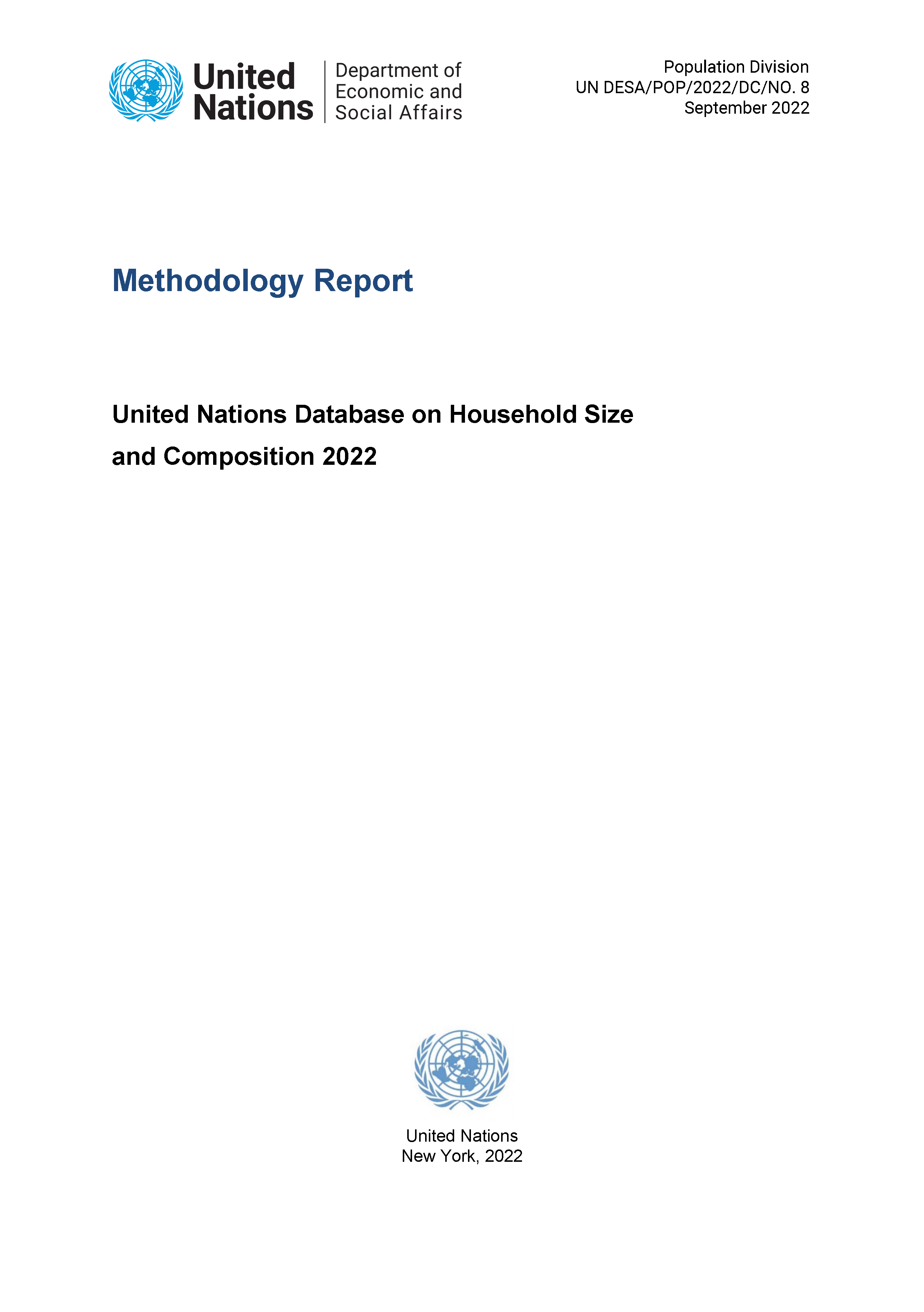 Methodology report united nations database on household size and