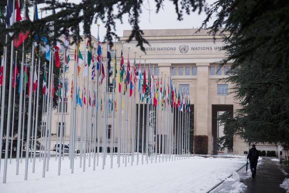 Vue extérieure du Palais des Nations, siège de l’Office des Nations Unies à Genève. Service photogra