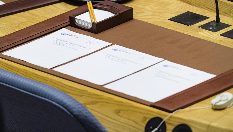A view of documents outlining the agendas for three Security Council meetings. UN Photo/Manuel Elias