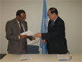 Ethiopia and UN DESA sign an agreement to host Symposium in preparation for the 2014 ECOSOC Development Cooperation Forum. DESA CIMS / Yogesh Sakhardande