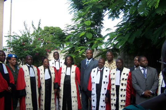 Senior magistrates and the Minister of Justice attend a swearing-in ceremony for newly appointed judicial officials in Cote d’Ivoire, after in 2007 UNOCI helped with the redeployment of magistrates to the north of the country where there had been no civil administration.  UN Photo/Lee Woodyear