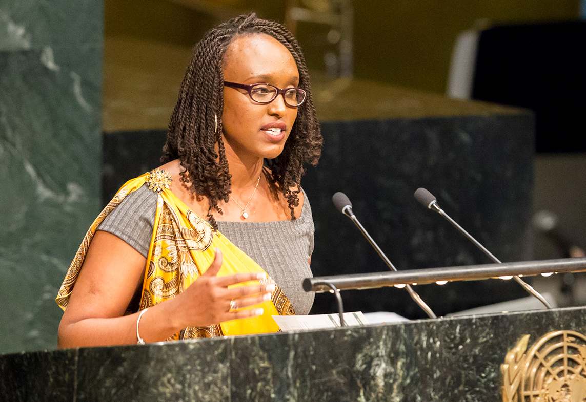 Frida Umuhoza, survivor and author of 'Frida: Chosen to Die, Destined to Live', addresses the annual commemoration.