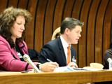 Mr. Michael Aho (centre) US Member of the 1540 Committee, delivering a message from the 1540 Chair at the meeting of the States Parties to the Biological Weapons Convention in Geneva on 9 December. With him is 1540 Expert Ms. Dana Perkins (left).