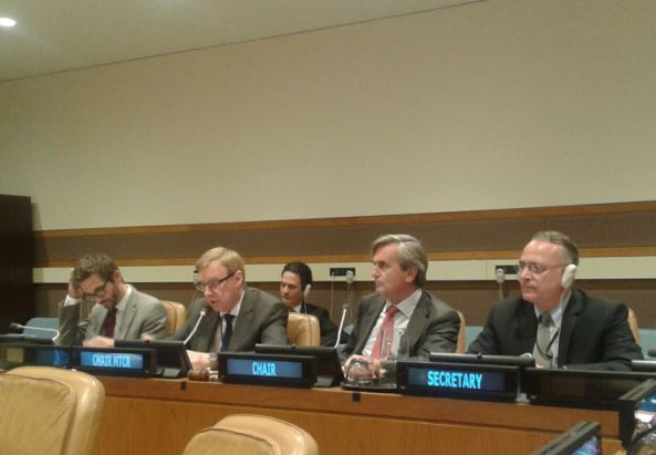 Ambassador Roald Næss, Chair of the Missile Technology Control Regime (second from left) , addressing the 1540 Committee on 18 September, alongside the 1540 Chair Ambassador Roman Oyarzun Marchesi (second from right).