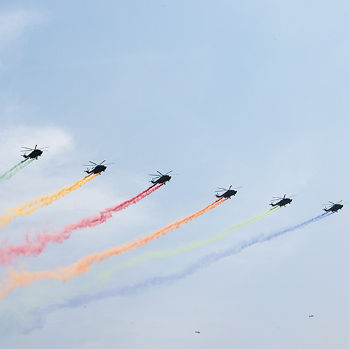 Un espectáculo aéreo durante el evento conmemorativo en Beijing, en conmemoración del septuagésimo aniversario del final de la Segunda Guerra Mundial. Foto ONU/Eskinder Debebe.