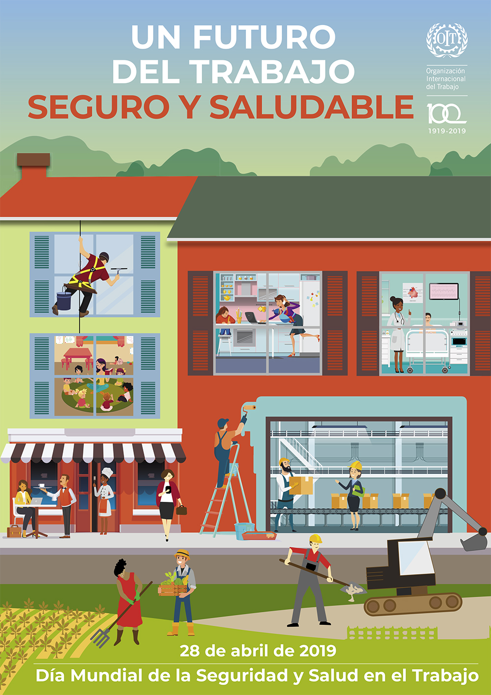 Póster para el día mundial de la seguridad y salud en el trabajo 2019.