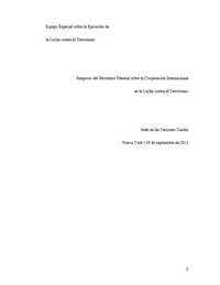 Portada de la publicación: imposio del Secretario General sobre la Cooperación Internacional en la Lucha contra el Terrorismo