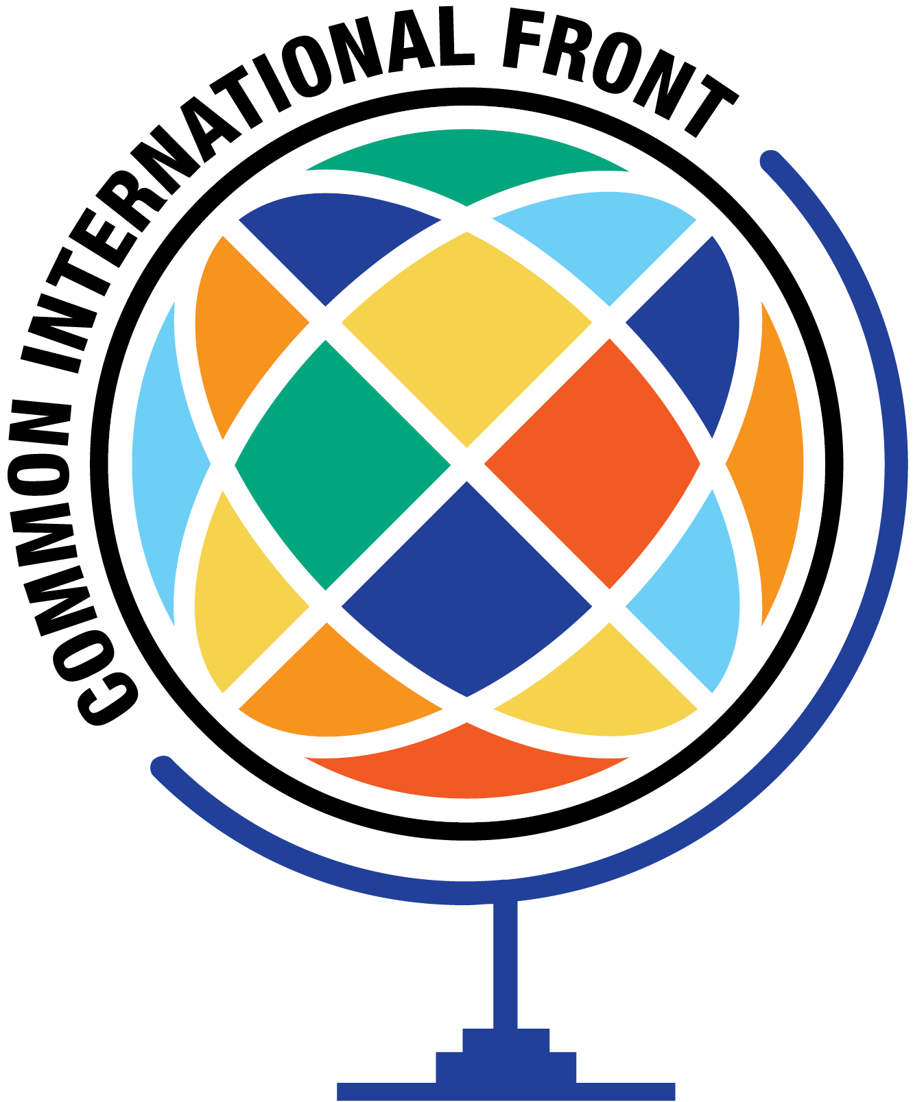 Graphic of a globe with words Common International Front