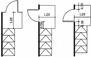 Dimensions for entrance doors that open inward.