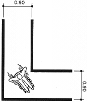 Unobstructed width of low-traffic corridor at 0.90 m allows 90 degree turns.