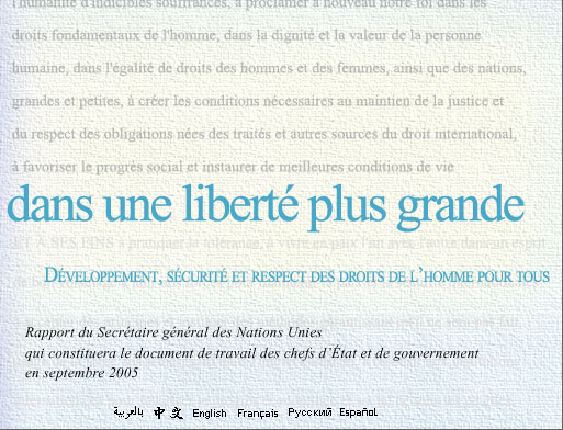 Dans une liberté plus grande >> Développement, sécurité et respect des droits de l'homme pour tous / Rapport du Secrétaire général de l'ONU