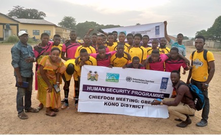 Youth at a peace match between neighboring Gbense and Kamara
