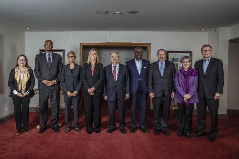 United Nations Secretary-General meets his High-Level Panel on Internal Displacement in Feb. 2020