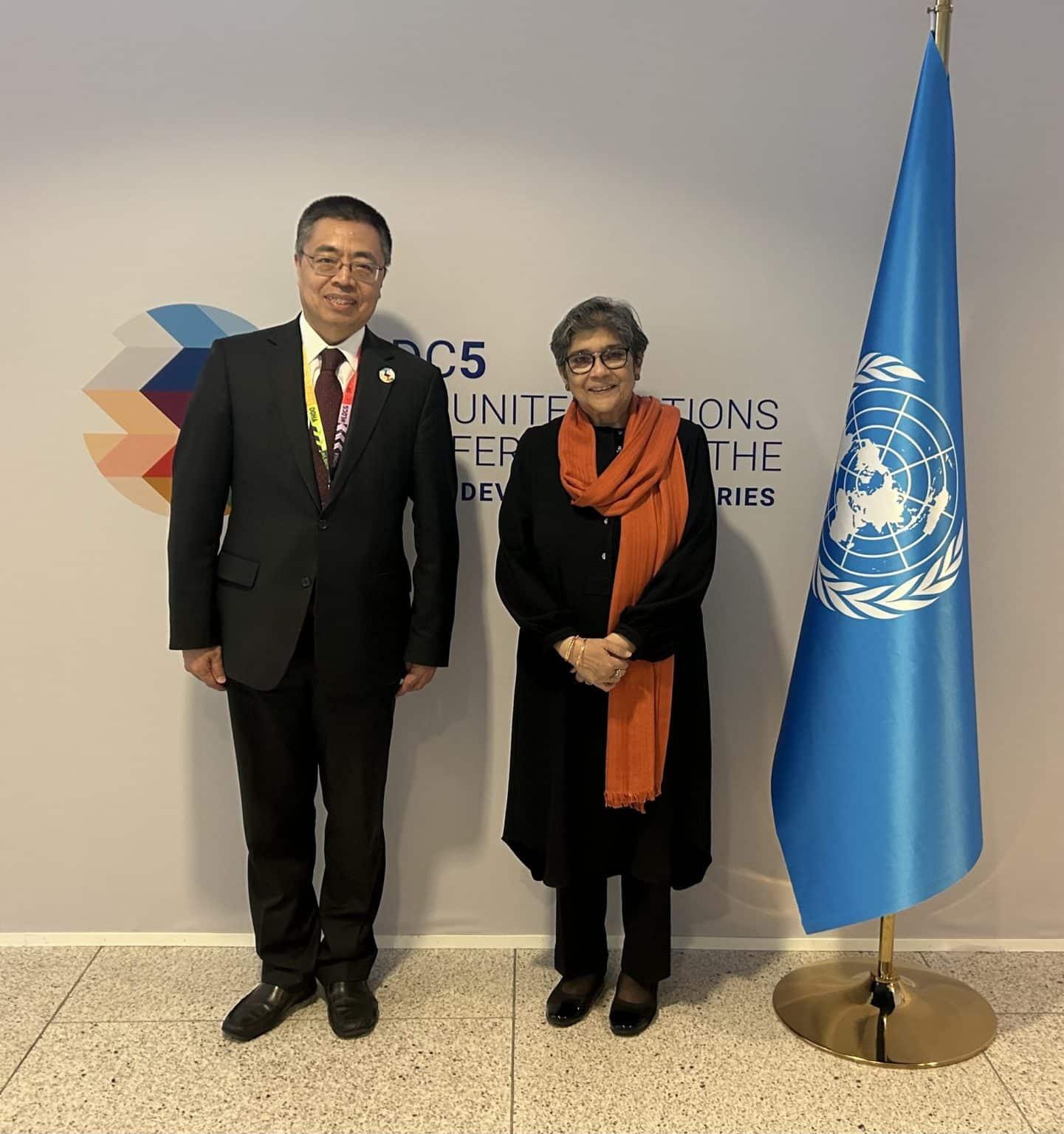 Rabab Fatima, UN Under-Secretary-General and High Representative, UN-OHRLLS and Xiangchen Zhang, Deputy Director-General, WTO