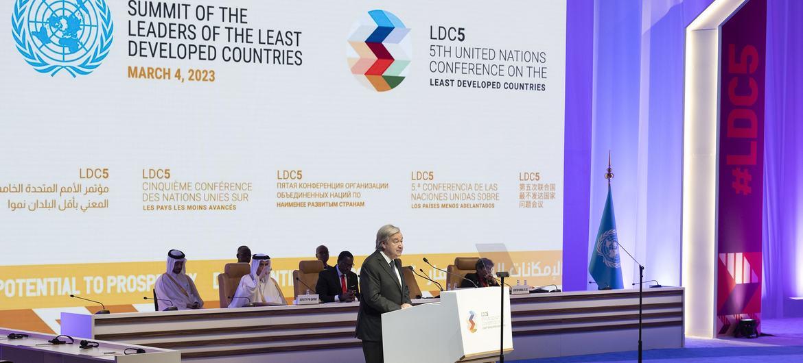 Secretary-General António Guterres delivers remarks at the Summit of the Leaders of the Least Developed Countries, in Doha Qatar.