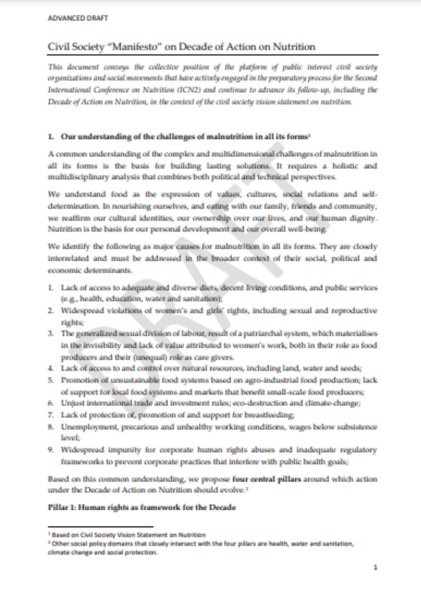 Couverture du «Manifeste» de la société civile sur la Décennie d’action pour la nutrition.