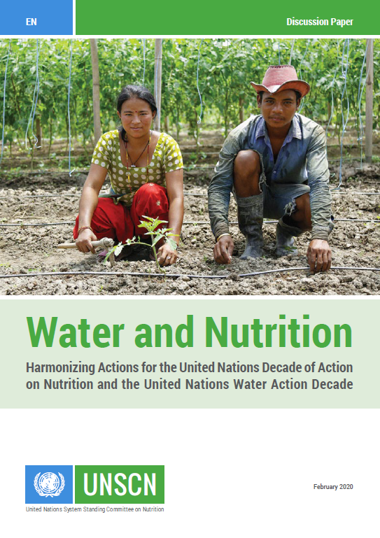 Front cover of the UN System Standing Committee on Nutrition Discussion Paper on water and nutrition, which was released in February 2020.