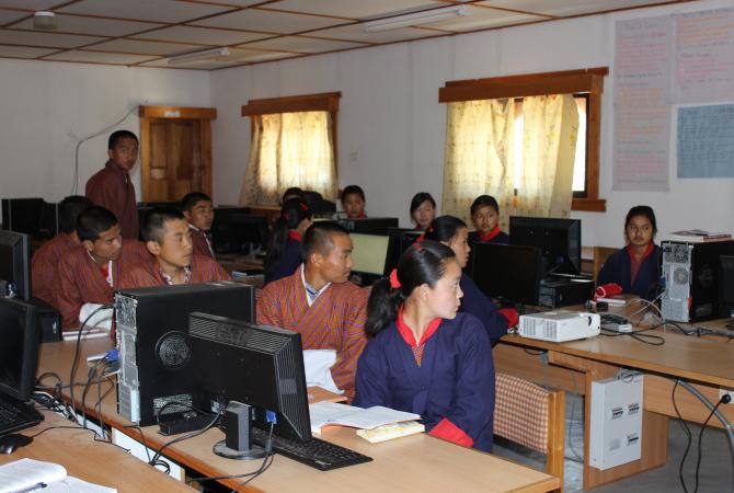 Bhutanese students gain new computer skills. 