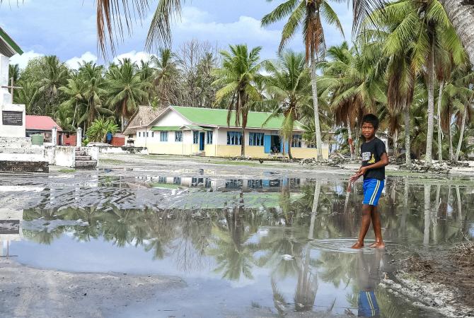 The main square of Nui Island (Tuvalu) is still under water over a month after cyclone pam 