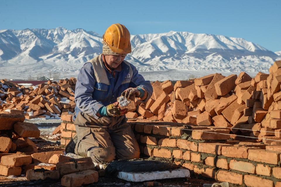 The worker at the construction site in Mongolia.