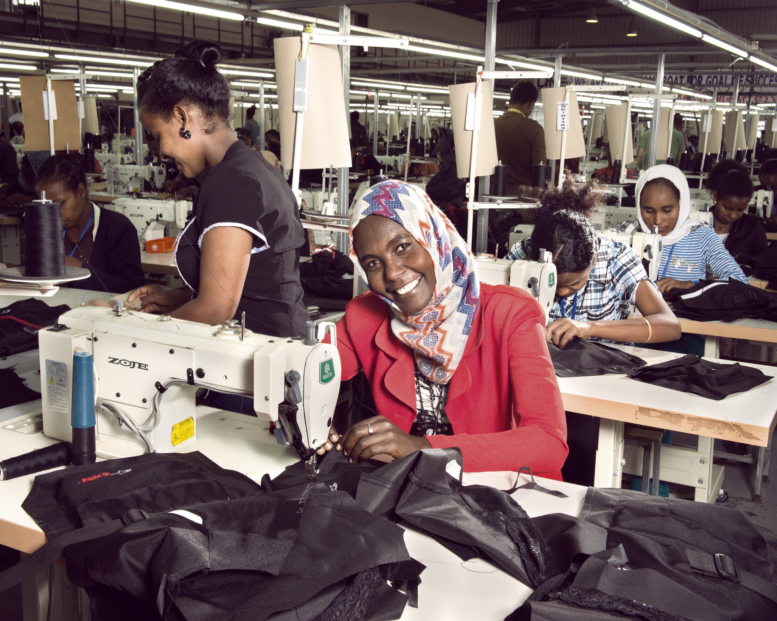 Nebiba Mohammed, 28, works at the Shints textile factory, one of several textile manufacturing plants in Ethiopia's recently opened Bole Lemi industrial park, some 45 minutes from the Addis Ababa city center.