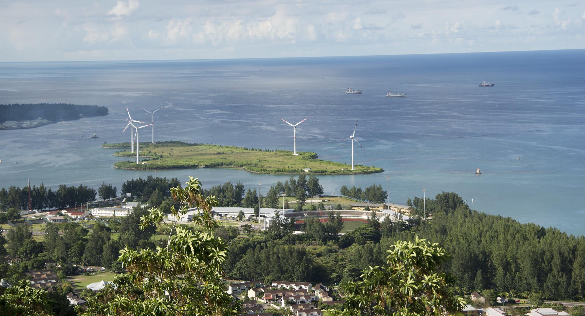 Wind turbines in Seychelles. 