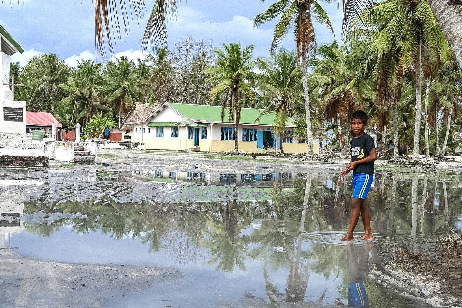 The main square of Nui Island (Tuvalu) is still under water over a month after cyclone pam created huge waves.